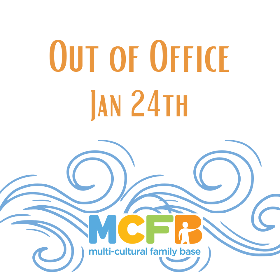 Out of Office January 24th. MCFB logo at the bottom and a basic graphic of winds.